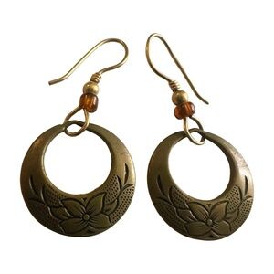 VINTAGE Boho Bronze Hoop Earrings with Floral Detail – Earthy & Elegant 🌻✨
